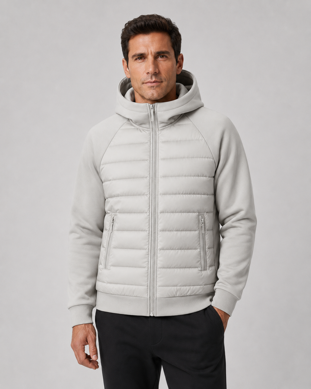 Chaqueta híbrida acolchada de hombre con capucha