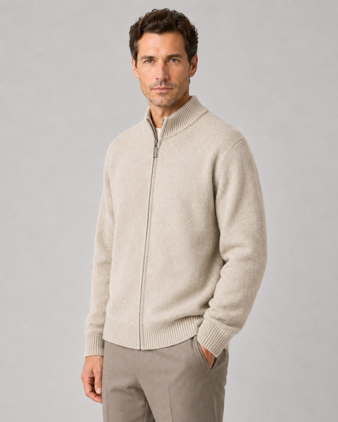Cardigan Uomo in Lana Merino con Zip