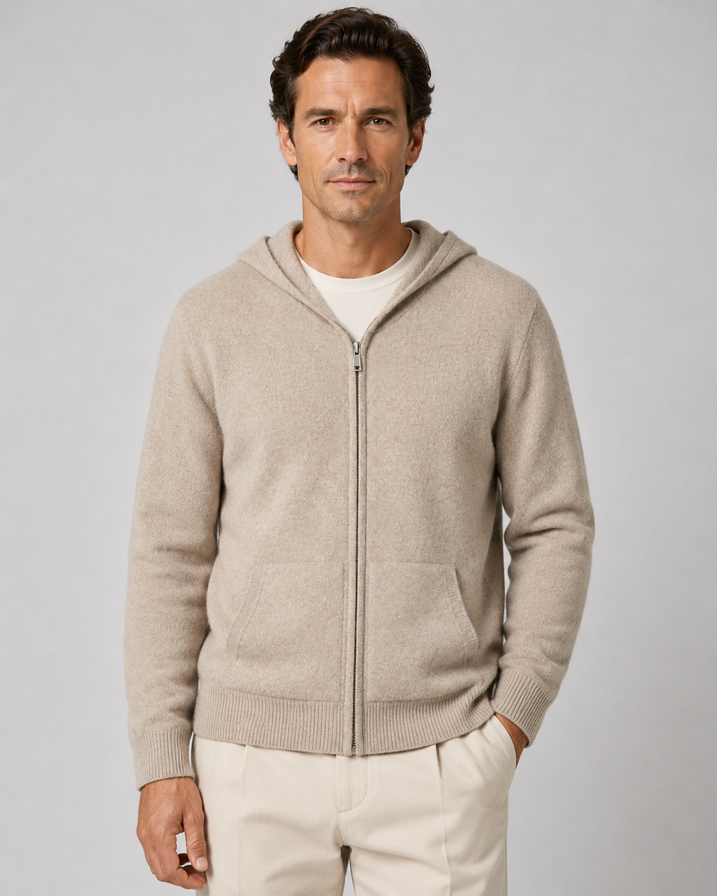 Felpa Uomo con Cappuccio e Zip in Lana Merino