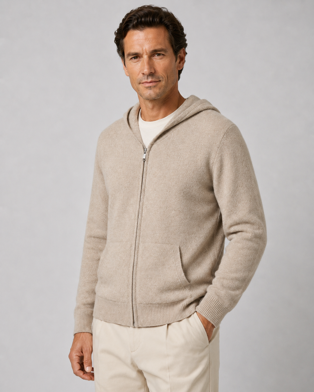Felpa Uomo con Cappuccio e Zip in Lana Merino