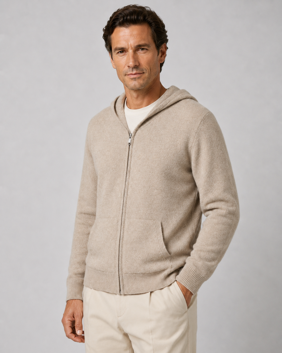 Felpa Uomo con Cappuccio e Zip in Lana Merino