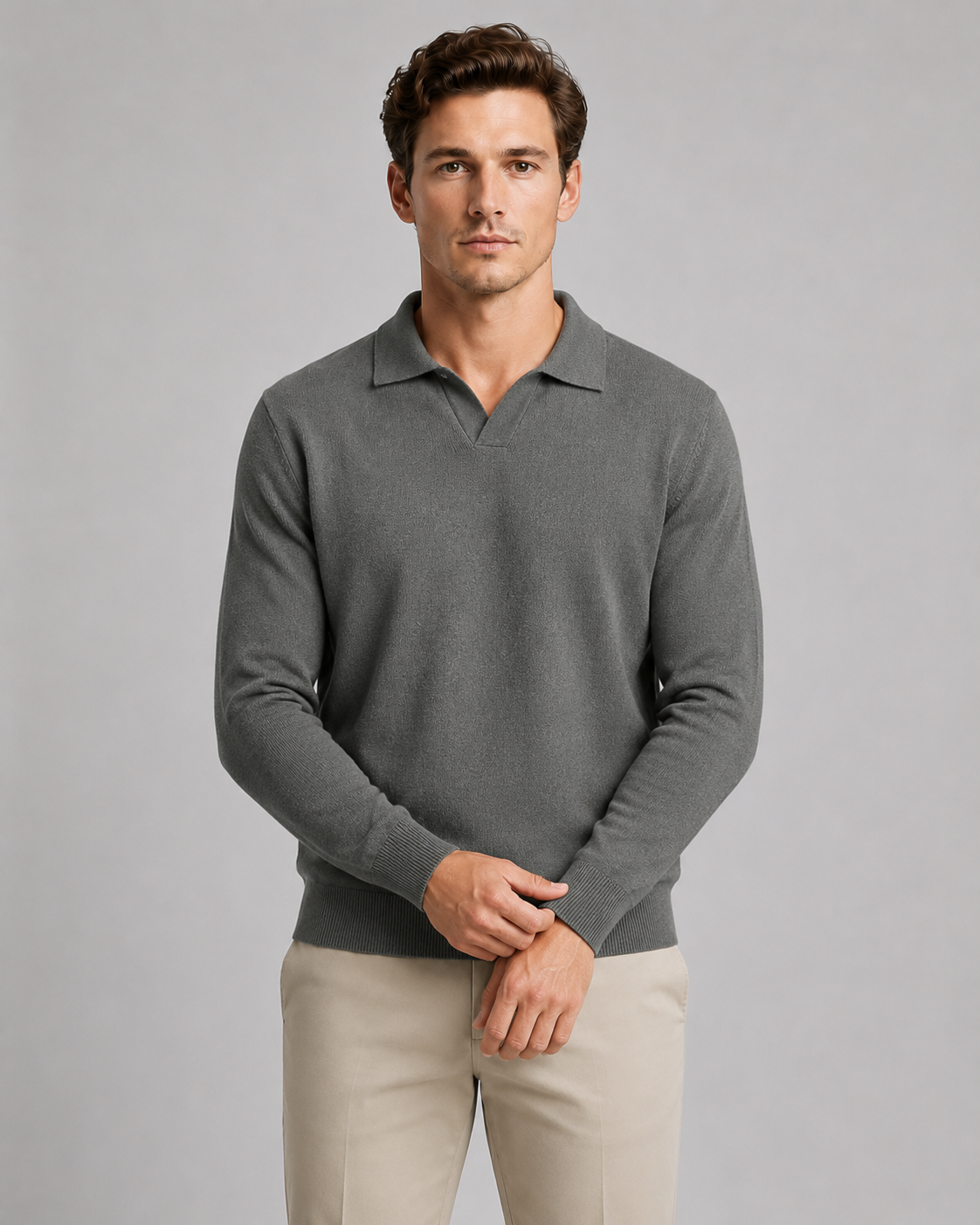 Polo Uomo in Maglia con Colletto Aperto