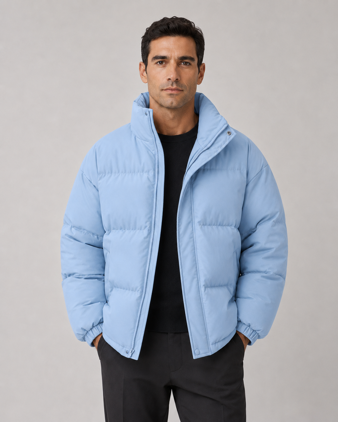 Plumífero de invierno oversize de hombre con cuello alto