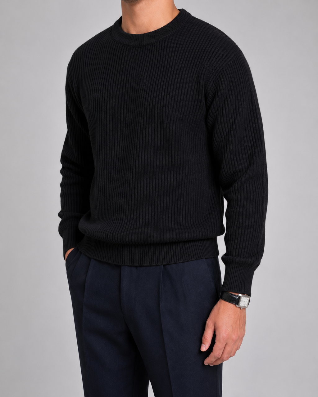 Maglione Uomo Girocollo in Maglia a Coste