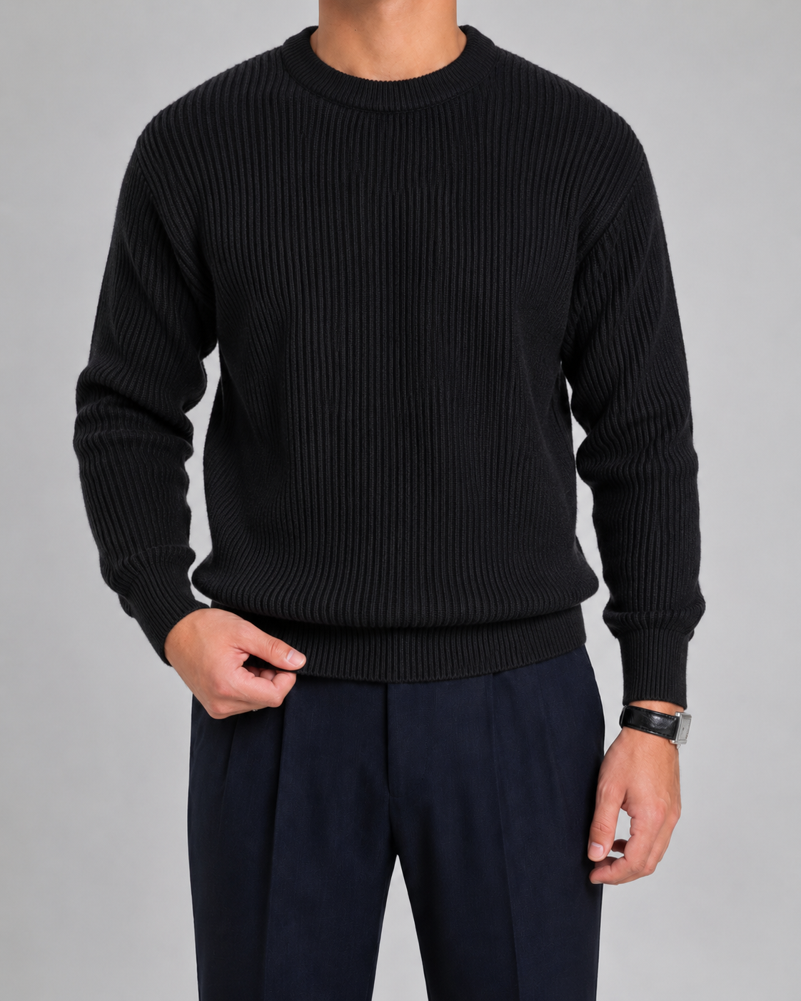 Maglione Uomo Girocollo in Maglia a Coste