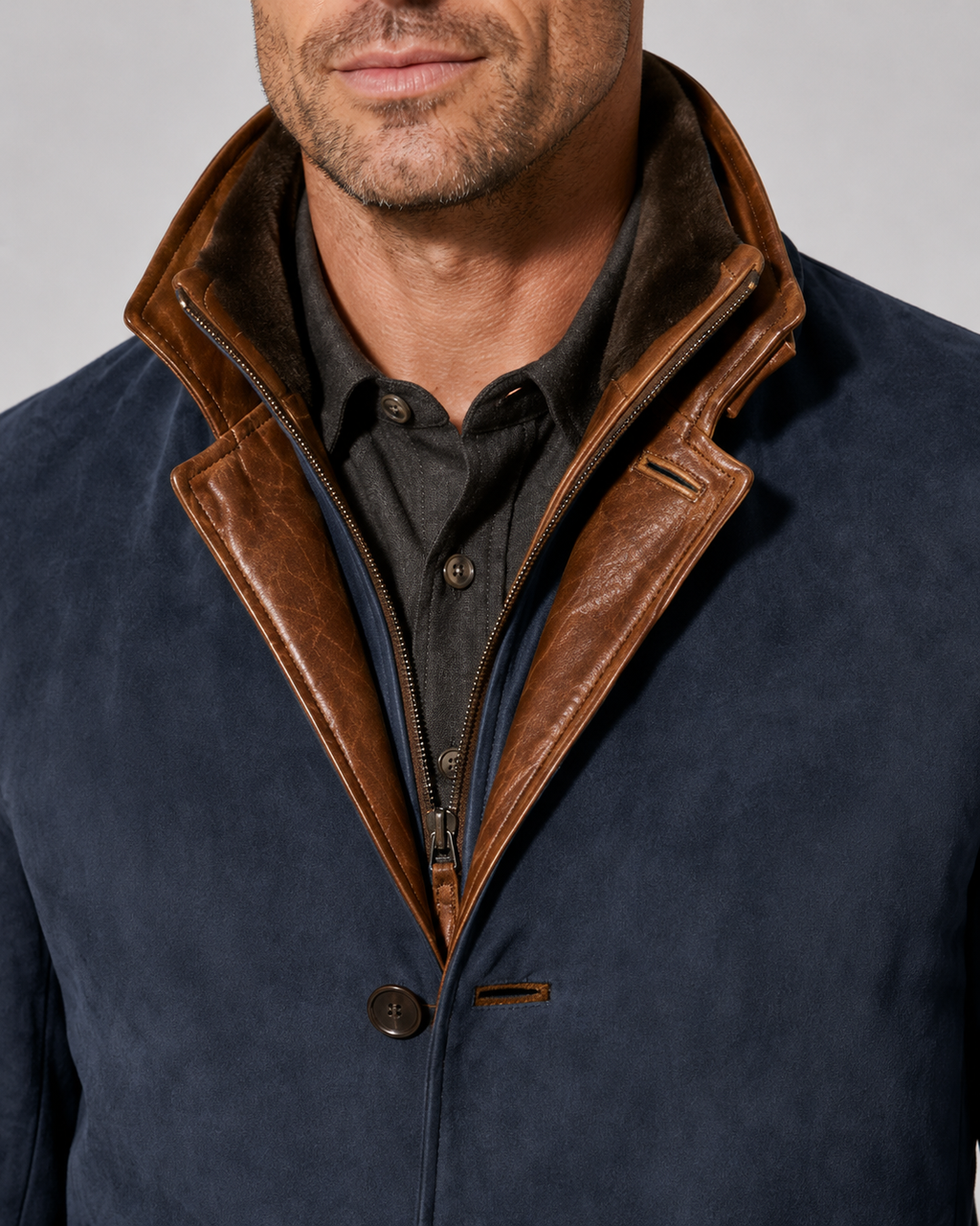 Veste homme effet daim à col superposé