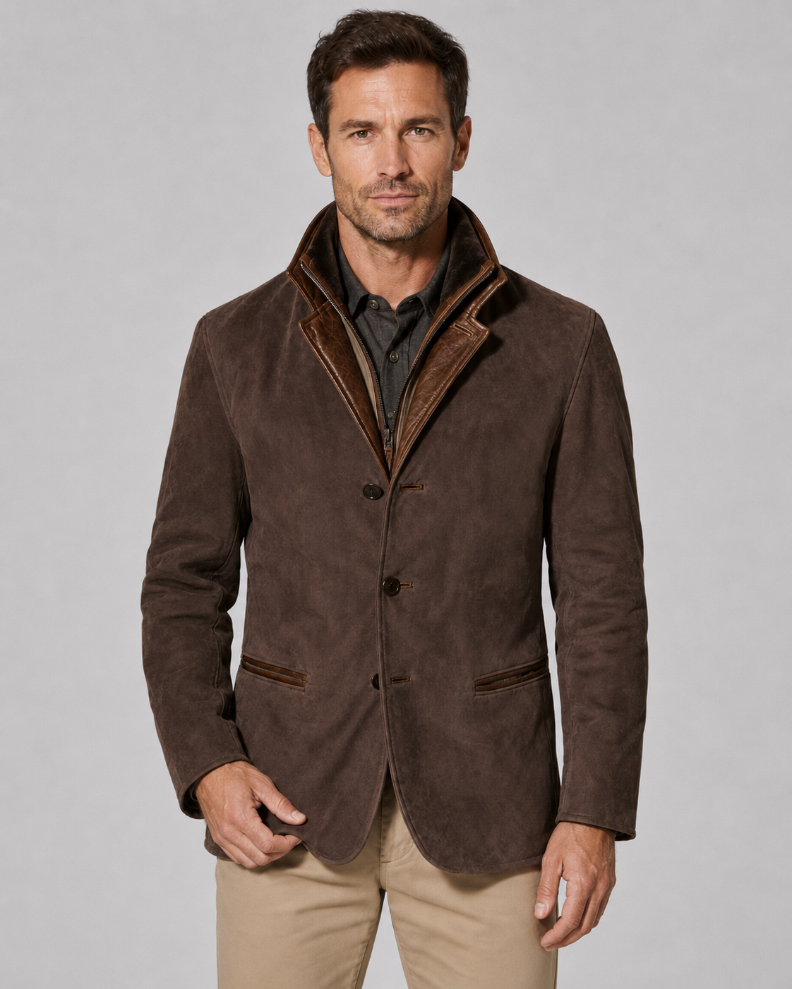 Veste homme effet daim à col superposé