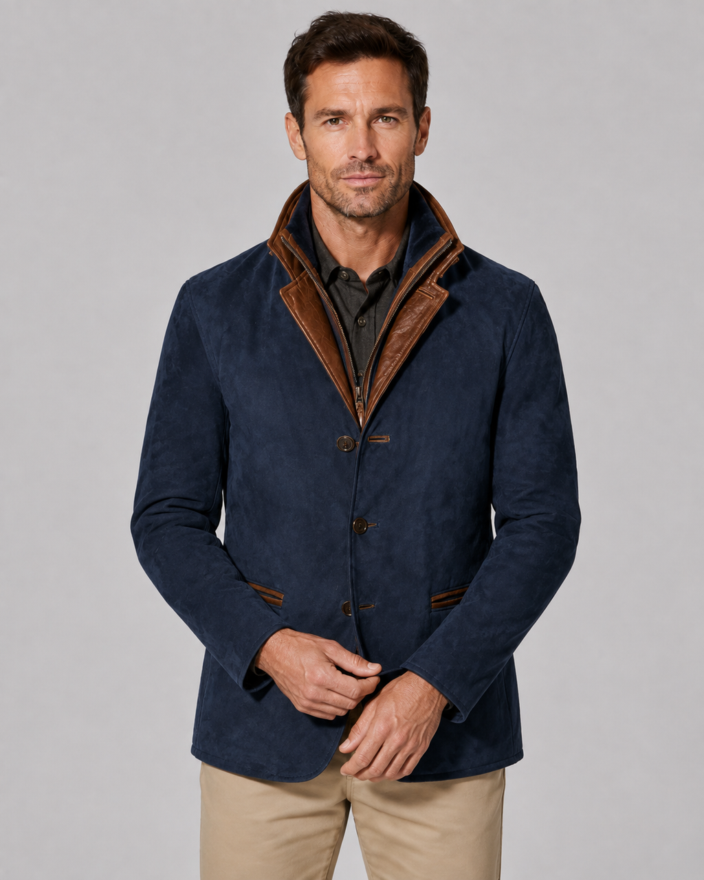 Veste homme effet daim à col superposé