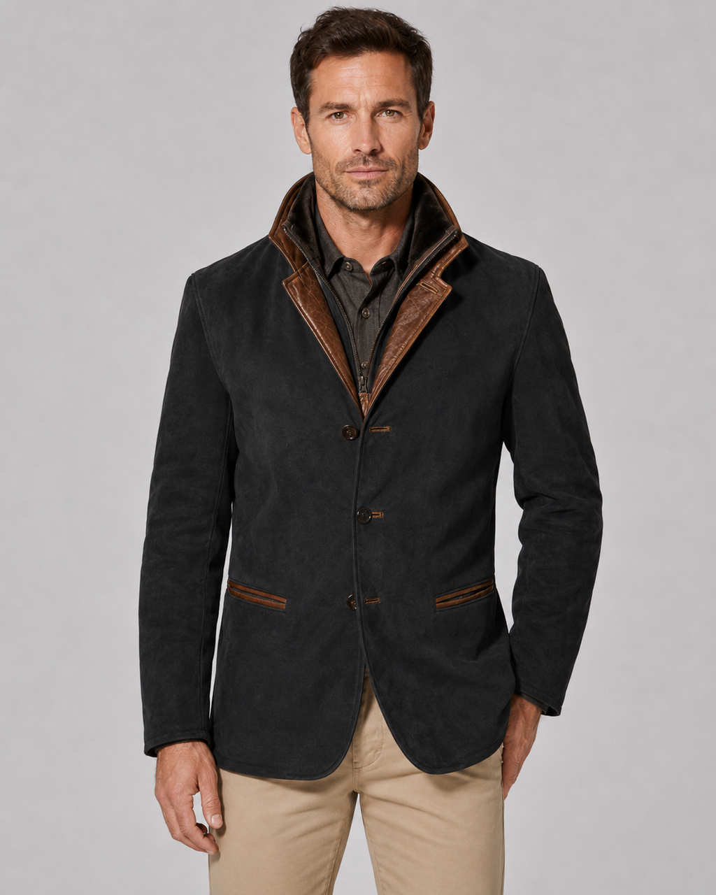Veste homme effet daim à col superposé