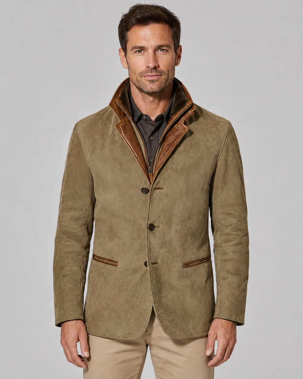 Veste homme effet daim à col superposé