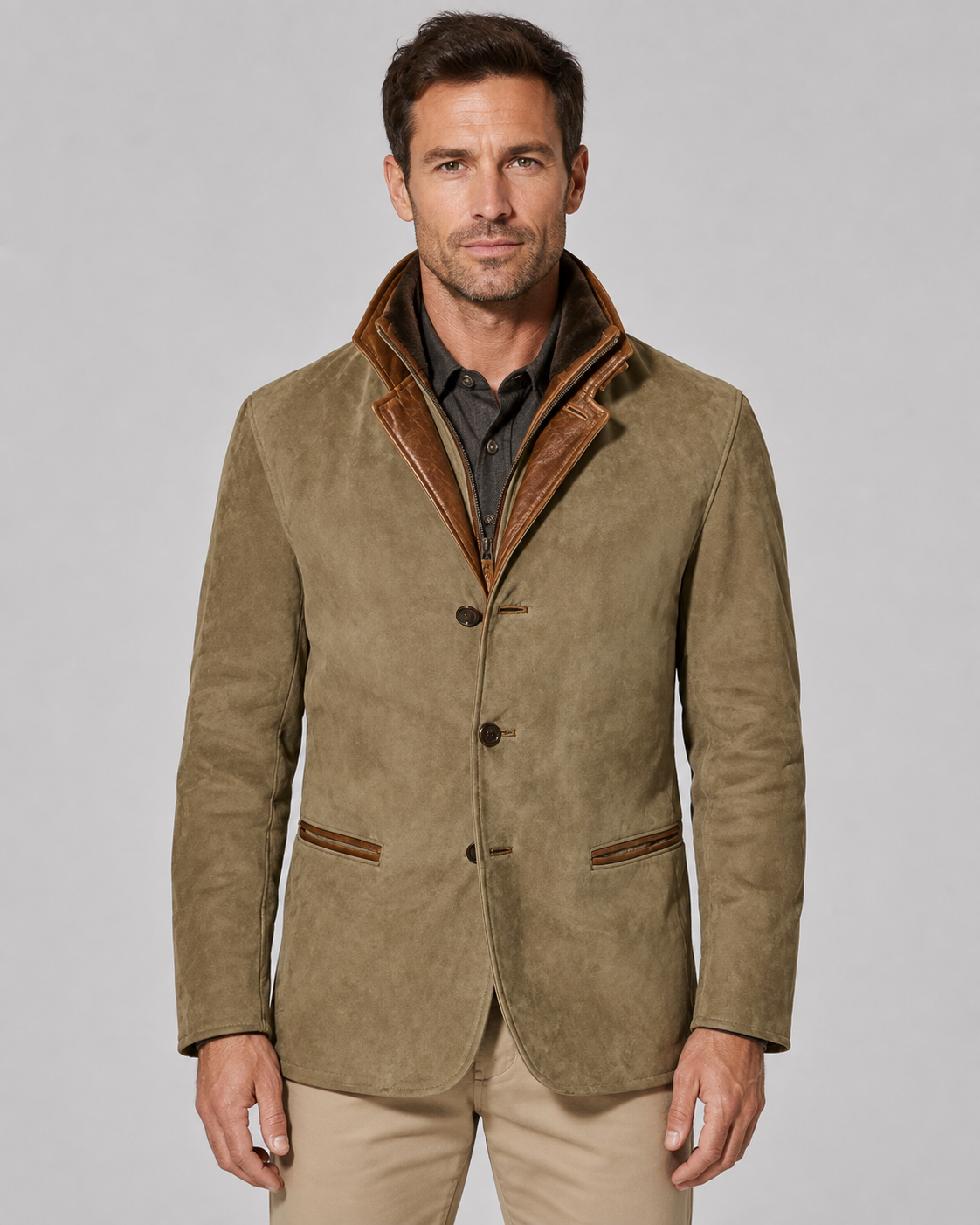 Veste homme effet daim à col superposé