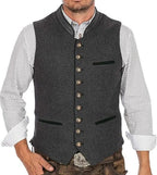 Gilet Uomo Sartoriale con Collo alla Coreana e Bottoni Decorativi