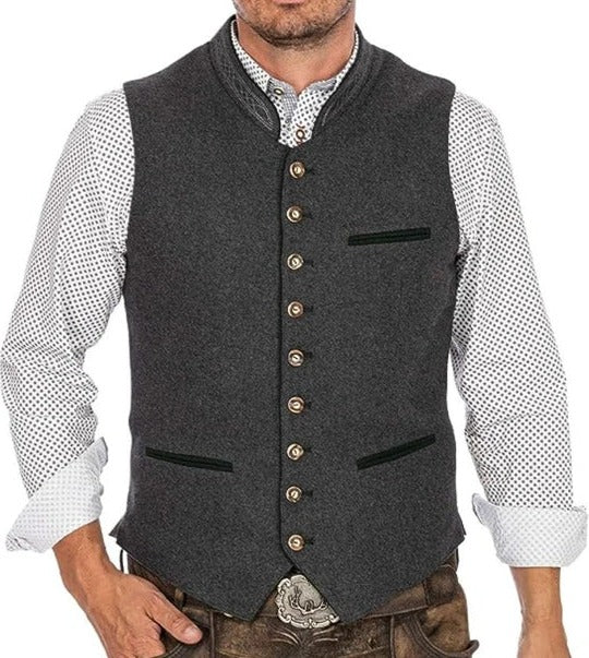 Gilet Uomo Sartoriale con Collo alla Coreana e Bottoni Decorativi