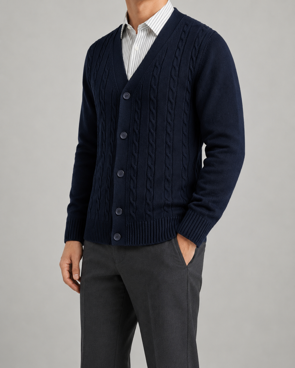Cardigan Uomo con Scollo a V in Maglia a Trecce