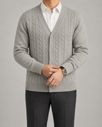 Cardigan Uomo con Scollo a V in Maglia a Trecce