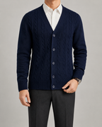 Cardigan Uomo con Scollo a V in Maglia a Trecce