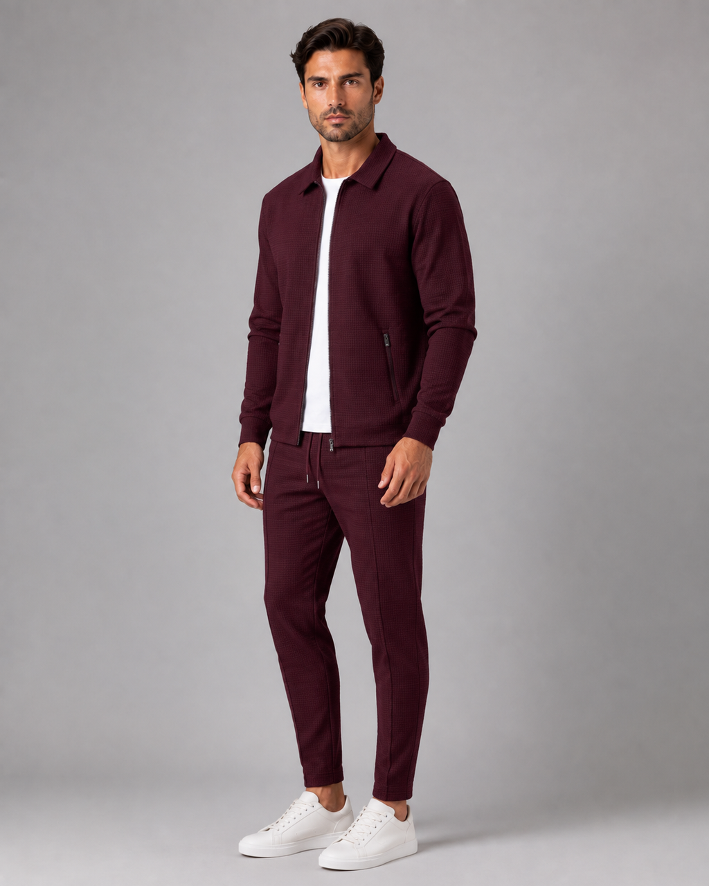 Ensemble homme en tissu gaufré avec veste et pantalon