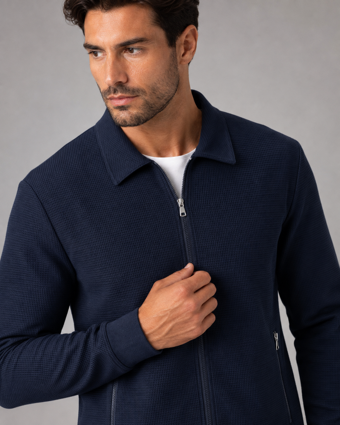 Ensemble homme en tissu gaufré avec veste et pantalon