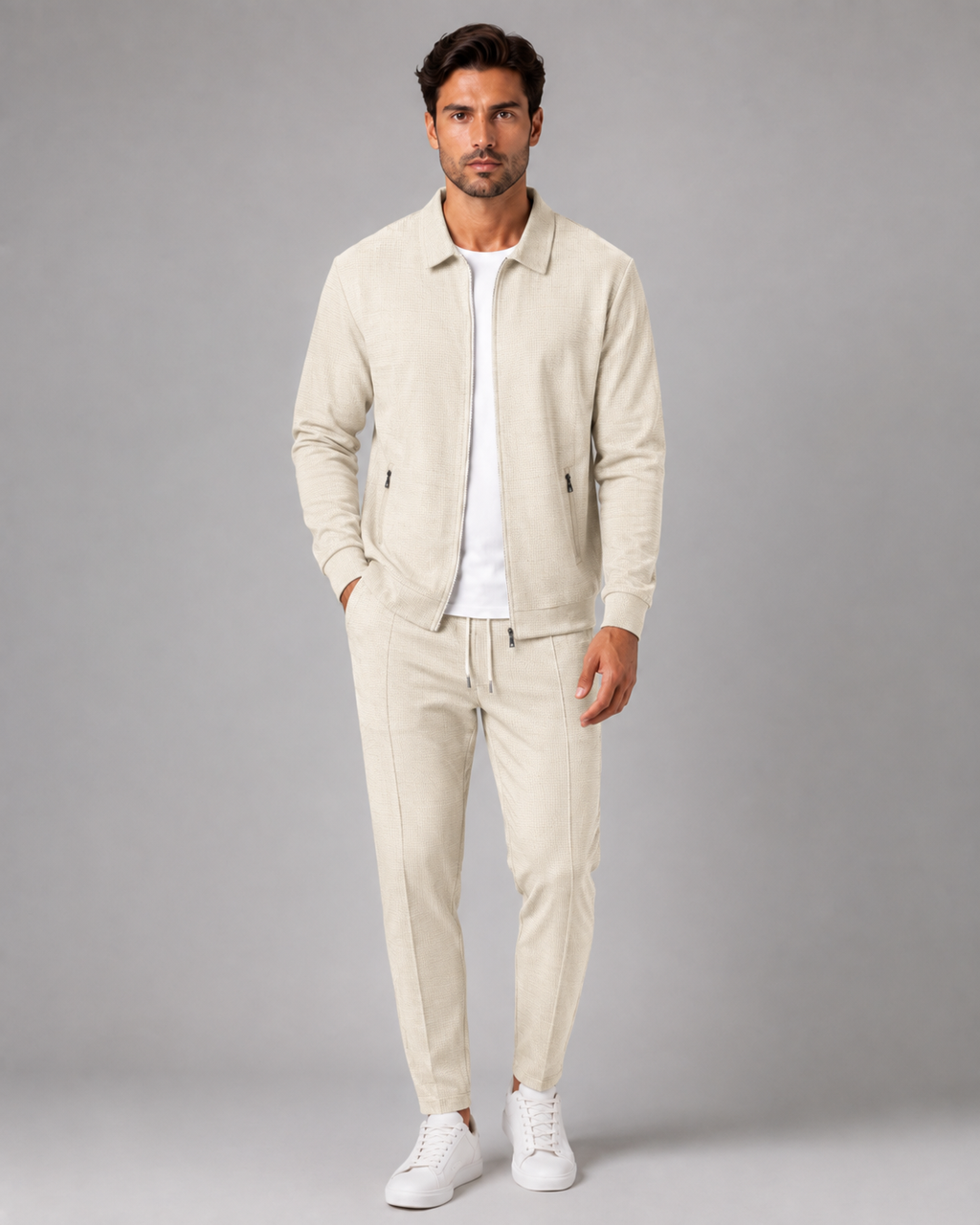 Ensemble homme en tissu gaufré avec veste et pantalon