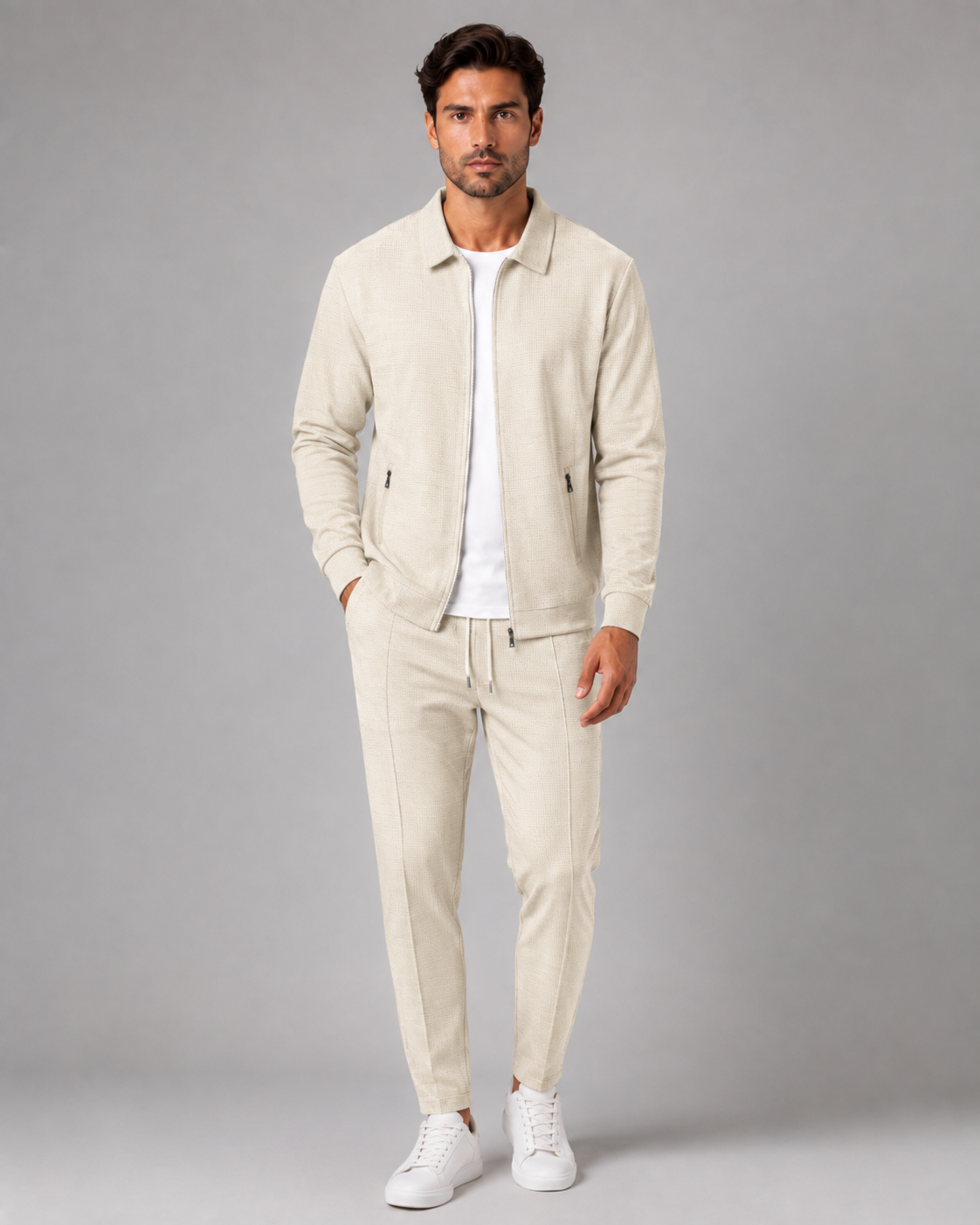 Ensemble homme en tissu gaufré avec veste et pantalon