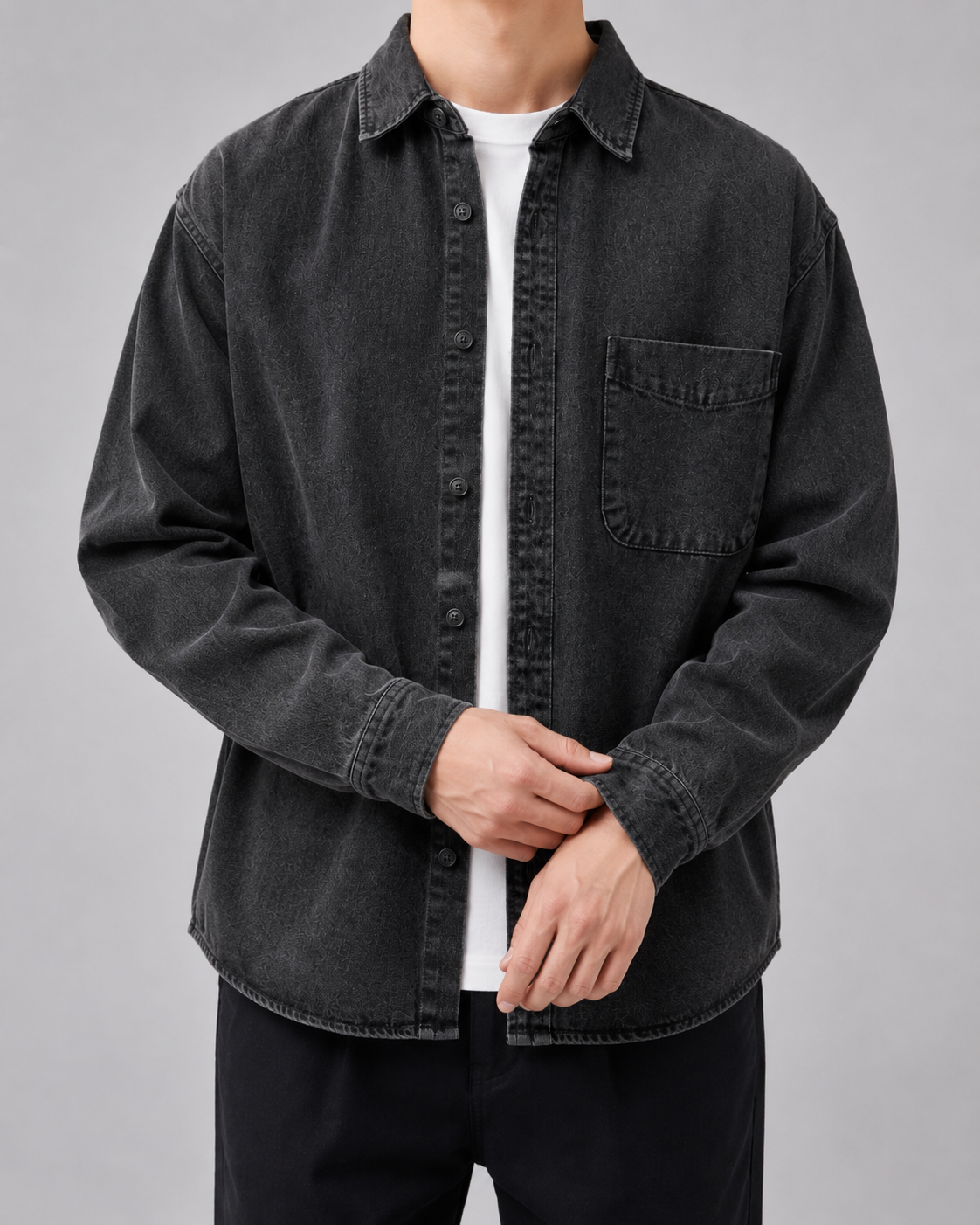 Overshirt Uomo in Denim Lavato