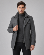 Cappotto Uomo Sartoriale in Lana con Collo Alto e Inserto Zip