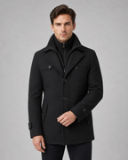 Cappotto Uomo Sartoriale in Lana con Collo Alto e Inserto Zip