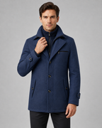 Cappotto Uomo Sartoriale in Lana con Collo Alto e Inserto Zip