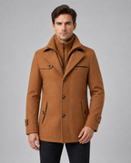 Cappotto Uomo Sartoriale in Lana con Collo Alto e Inserto Zip