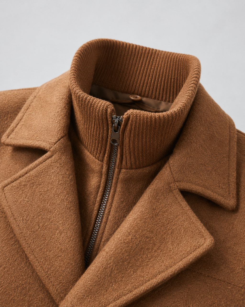 Cappotto Uomo Sartoriale in Lana con Collo Alto e Inserto Zip