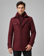 Cappotto Uomo Sartoriale in Lana con Collo Alto e Inserto Zip