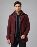 Cappotto Uomo Sartoriale in Lana con Collo Alto e Inserto Zip