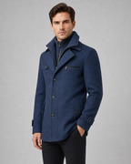 Cappotto Uomo Sartoriale in Lana con Collo Alto e Inserto Zip