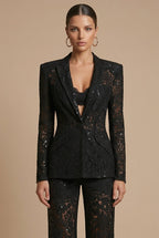 Ensemble pour femme en dentelle florale avec blazer à basque