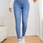 Jeans ajustados para mujer de tiro alto - denim elástico de corte slim