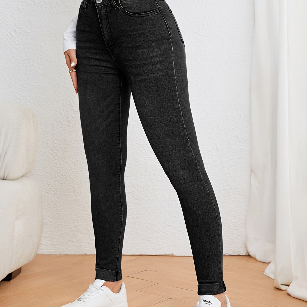 Jeans ajustados para mujer de tiro alto - denim elástico de corte slim