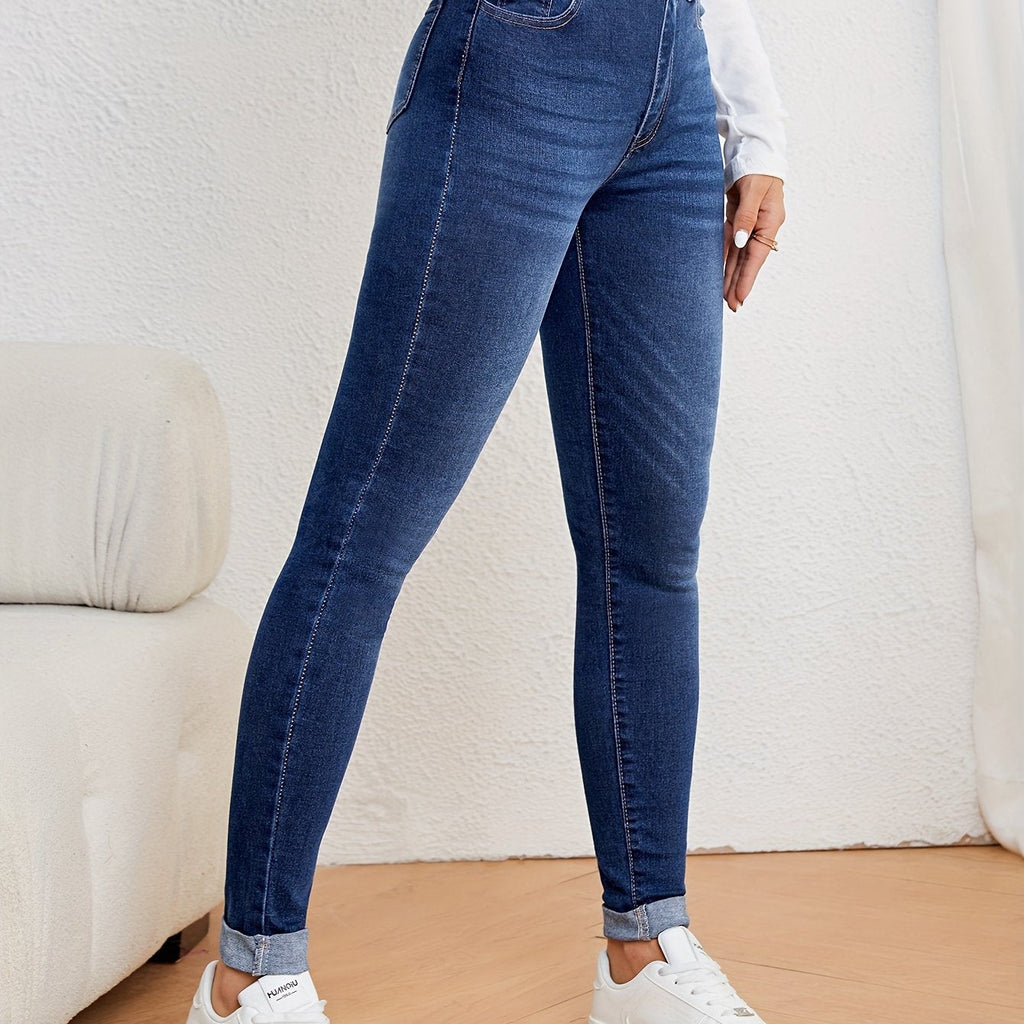 Jeans ajustados para mujer de tiro alto - denim elástico de corte slim
