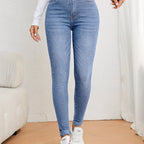 Jeans ajustados para mujer de tiro alto - denim elástico de corte slim