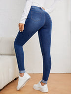Jeans ajustados para mujer de tiro alto - denim elástico de corte slim