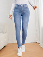 Jeans ajustados para mujer de tiro alto - denim elástico de corte slim