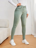 Jeans ajustados para mujer de tiro alto - denim elástico de corte slim
