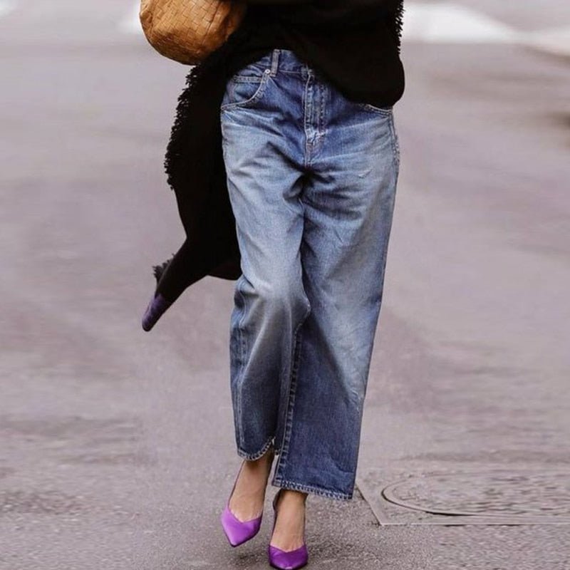 Jean femme cropped à jambes larges – Denim doux à la coupe décontractée