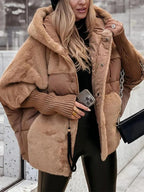 Piumino Oversize Donna con Pelliccia Sintetica e Cappuccio