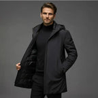 Parka larga de invierno para hombre con capucha – chaqueta acolchada, cálida y elegante