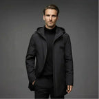 Parka larga de invierno para hombre con capucha – chaqueta acolchada, cálida y elegante