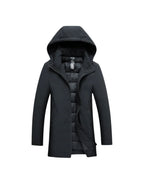 Parka larga de invierno para hombre con capucha – chaqueta acolchada, cálida y elegante