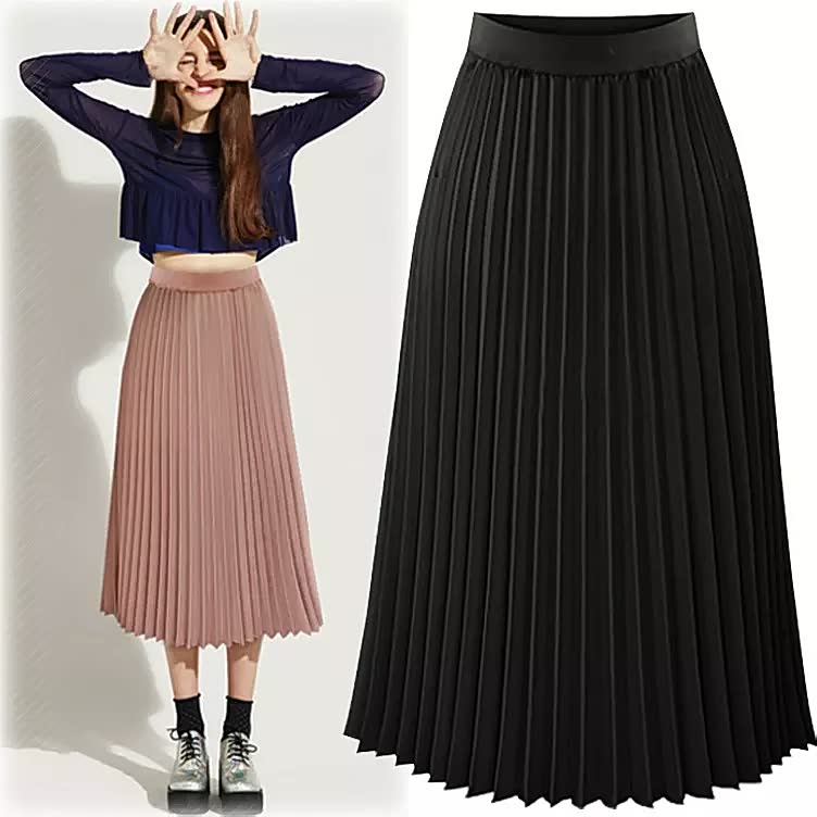 Jupe midi plissée pour femme taille haute - modèle trapèze élégant