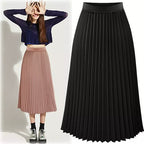 Gonna Midi Donna Plissettata a Vita Alta con Linea ad A