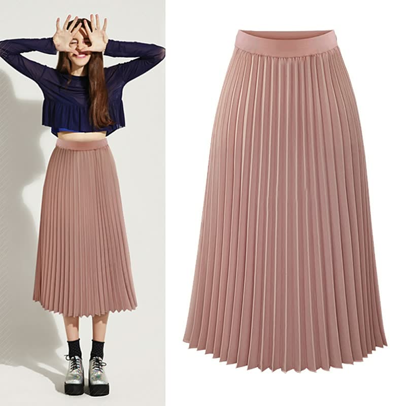 Gonna Midi Donna Plissettata a Vita Alta con Linea ad A
