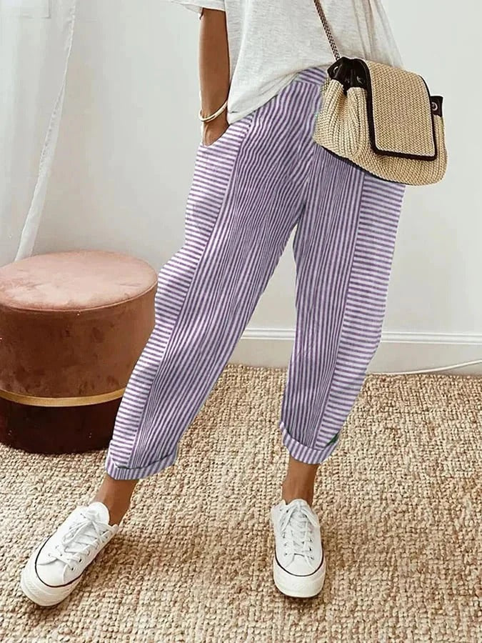 Pantaloni a Righe Donna Silhouette Larga Comfort Estivo